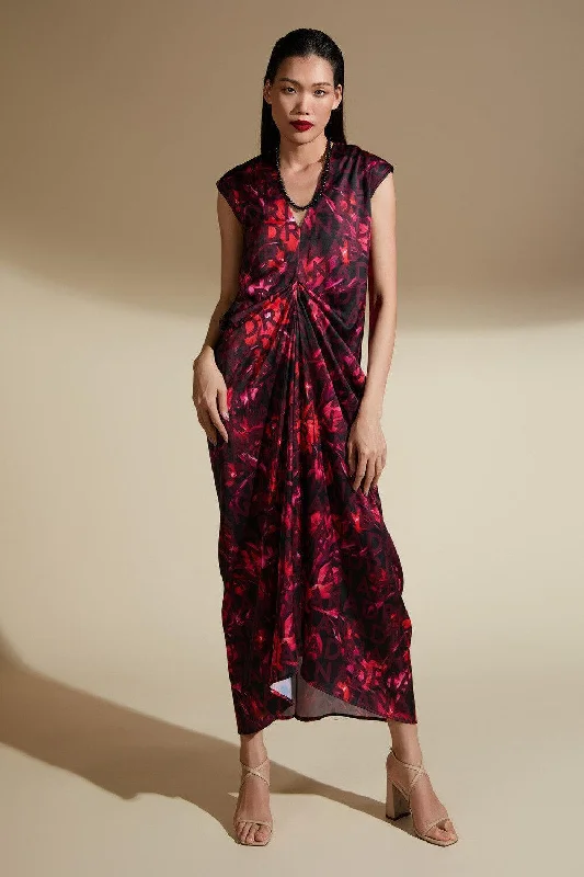 Midi dresses with belted waists to accentuate the figure Adelynn Straight Draped Latin Silk Midi Dress Midi dresses with belted waists to accentuate the figure Adelynn Straight Draped Latin Silk Midi Dress
