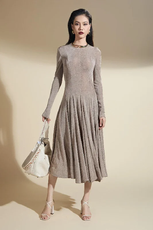 Midi dresses with metallic threads for a glamorous evening event Adriana Drop Waist Godet Polyester Spandex Midi Dress Midi dresses with metallic threads for a glamorous evening event Adriana Drop Waist Godet Polyester Spandex Midi Dress