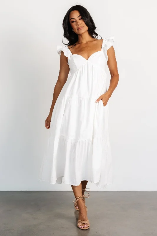 Midi dresses with empire waists for a flattering maternity option Aria Back Tie Dress | Off White Midi dresses with empire waists for a flattering maternity option Aria Back Tie Dress | Off White