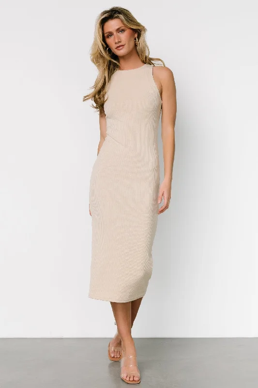 Midi dresses with button - down skirts for a unique and functional design Ashley Ribbed Tank Dress | Natural Midi dresses with button - down skirts for a unique and functional design Ashley Ribbed Tank Dress | Natural