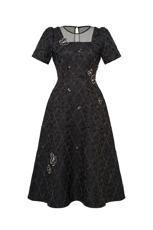 Midi dresses with animal prints for a bold and confident appearance Azalea A-line Round Neck Brocade Midi Dress Midi dresses with animal prints for a bold and confident appearance Azalea A-line Round Neck Brocade Midi Dress