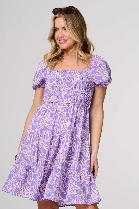 Midi dresses with side slits for a sexy and elegant appearance Printed Short Bardot Smock Dress Midi dresses with side slits for a sexy and elegant appearance Printed Short Bardot Smock Dress