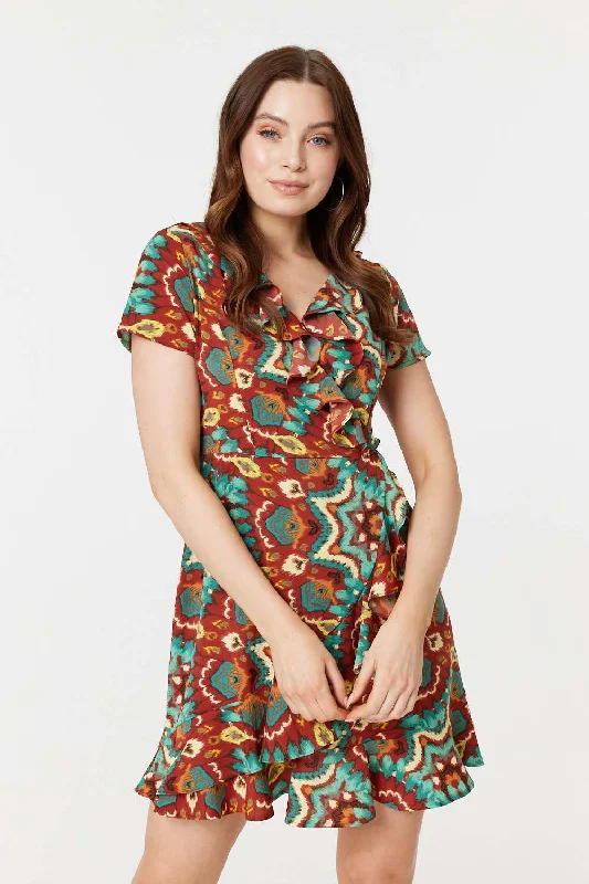 Sheath midi dresses with beaded embellishments for a formal occasion Printed Ruffle Front Wrap Dress Sheath midi dresses with beaded embellishments for a formal occasion Printed Ruffle Front Wrap Dress