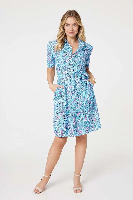 Midi dresses with metallic threads for a glamorous evening event Printed Tie Waist Short Shirt Dress Midi dresses with metallic threads for a glamorous evening event Printed Tie Waist Short Shirt Dress
