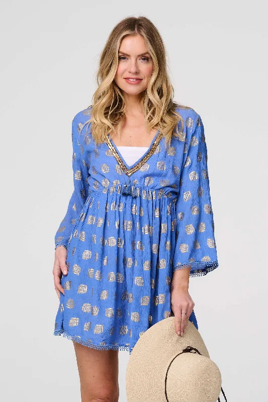 Midi dresses with ruffled sleeves for a more feminine and voluminous look Foiled Leaf Print Short Beach Dress Midi dresses with ruffled sleeves for a more feminine and voluminous look Foiled Leaf Print Short Beach Dress