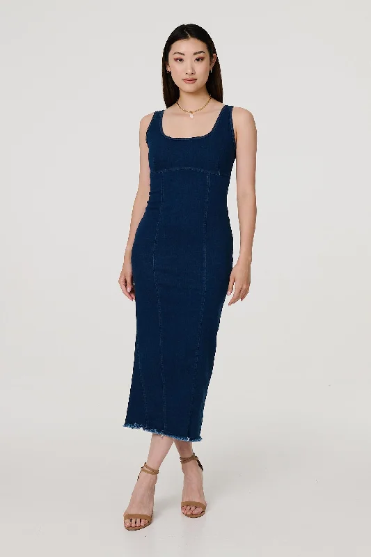 Midi dresses with patchwork patterns for a one - of - a - kind style Denim Bodycon Midi Dress Midi dresses with patchwork patterns for a one - of - a - kind style Denim Bodycon Midi Dress