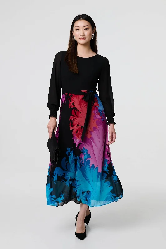Plaid midi dresses for a fall - themed family gathering Floral Contrast Print Tie Waist Midi Dress Plaid midi dresses for a fall - themed family gathering Floral Contrast Print Tie Waist Midi Dress