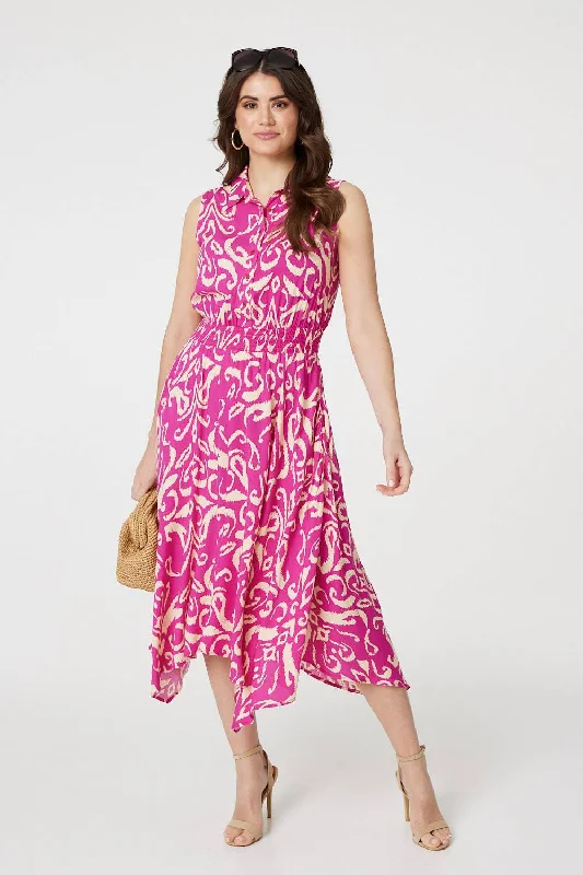 Midi dresses with pleated skirts for a timeless and elegant appeal Ikat Print Sleeveless Shirt Dress Midi dresses with pleated skirts for a timeless and elegant appeal Ikat Print Sleeveless Shirt Dress