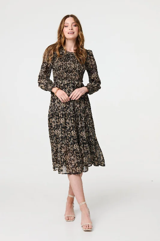 Midi dresses with halter necks for a stylish and comfortable option Printed Long Sleeve Semi Sheer Smock Midi Dress Midi dresses with halter necks for a stylish and comfortable option Printed Long Sleeve Semi Sheer Smock Midi Dress