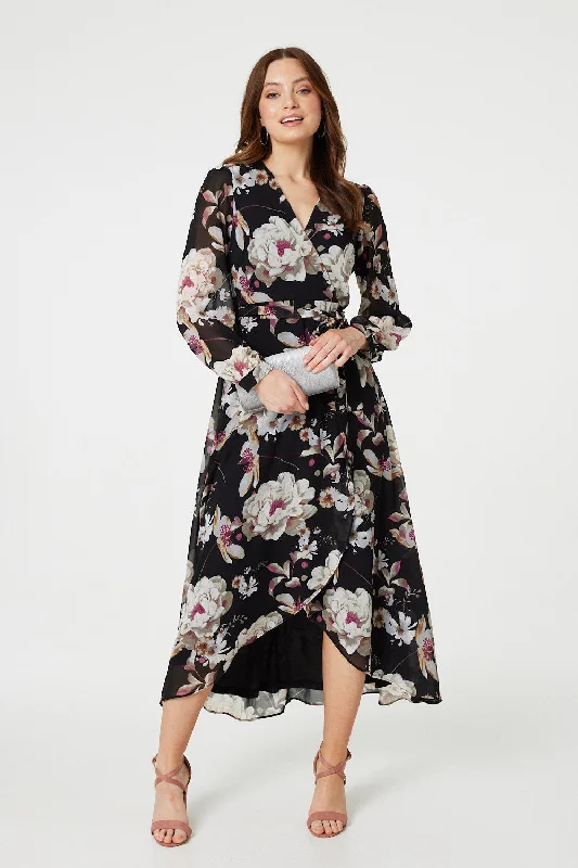 Midi dresses with pleated skirts for a timeless and elegant appeal Floral Long Sleeve Tie Waist Wrap Midi Dress Midi dresses with pleated skirts for a timeless and elegant appeal Floral Long Sleeve Tie Waist Wrap Midi Dress
