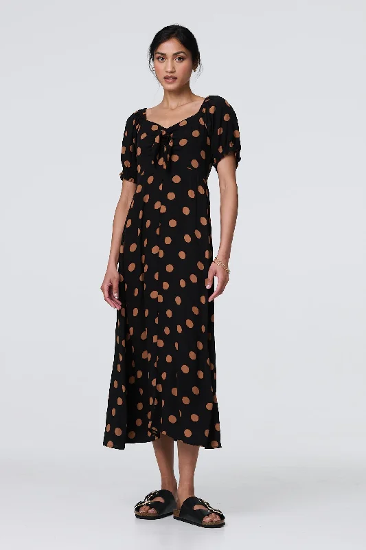 Midi dresses with ruffled bodices for a more pronounced feminine look Polka Dot Puff Sleeve Midi Dress Midi dresses with ruffled bodices for a more pronounced feminine look Polka Dot Puff Sleeve Midi Dress