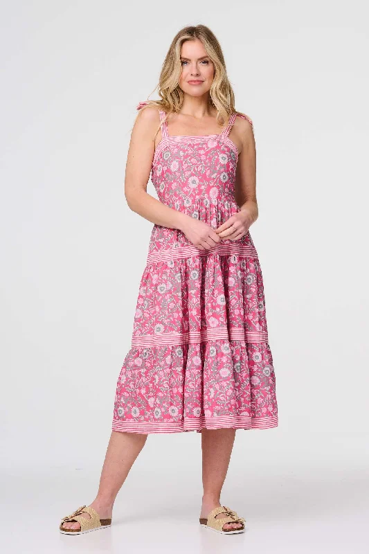 Midi dresses with mesh inserts for a trendy and breathable option Floral Sleeveless Tiered Sun Dress Midi dresses with mesh inserts for a trendy and breathable option Floral Sleeveless Tiered Sun Dress