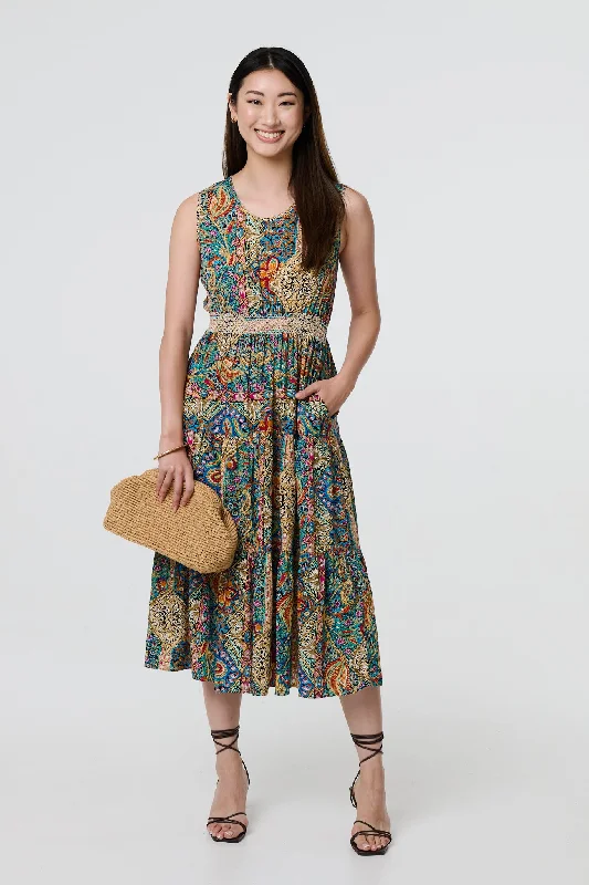 Midi dresses with button - front designs for a classic touch Mosaic Print Sleeveless Midi Smock Dress Midi dresses with button - front designs for a classic touch Mosaic Print Sleeveless Midi Smock Dress