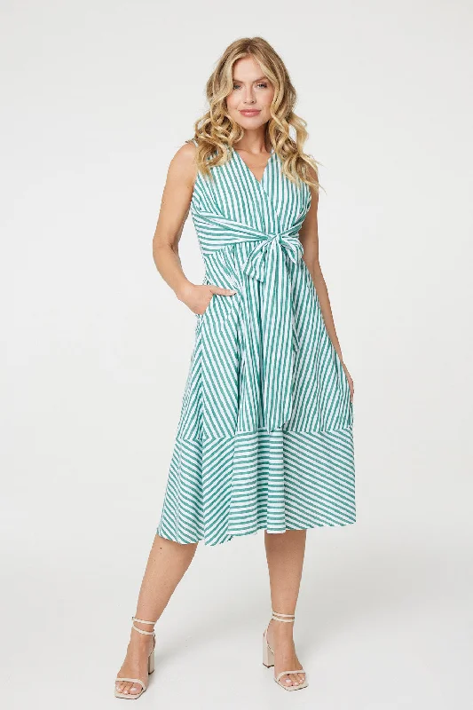 Midi dresses with lace - up fronts for a unique and adjustable style Striped Tie Waist Tiered Midi Dress Midi dresses with lace - up fronts for a unique and adjustable style Striped Tie Waist Tiered Midi Dress