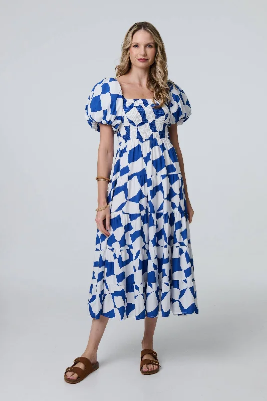 Midi dresses with polka dot prints for a playful summer outfit Printed Puff Sleeve Bardot Smock Midi Dress