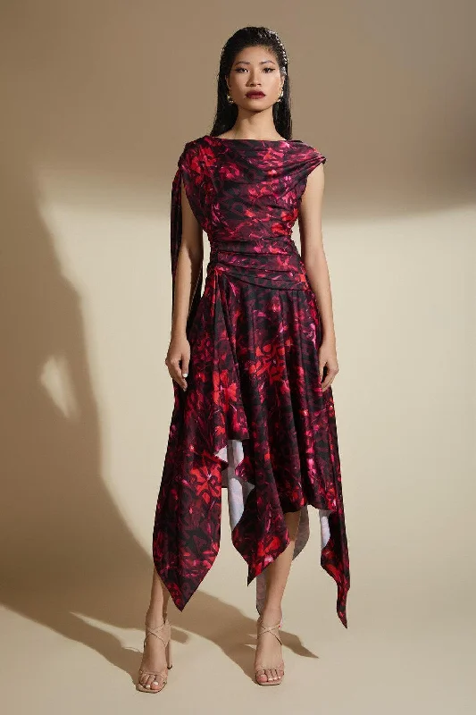 Midi dresses with ribbed textures for a unique and tactile appearance Dahlia A-line Ruffled Latin Silk Midi Dress Midi dresses with ribbed textures for a unique and tactile appearance Dahlia A-line Ruffled Latin Silk Midi Dress