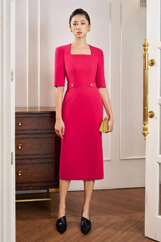 High - low midi dresses with geometric patterns for a modern party Hadley Bodycon Trapeze Neck Gabardine Midi Dress High - low midi dresses with geometric patterns for a modern party Hadley Bodycon Trapeze Neck Gabardine Midi Dress
