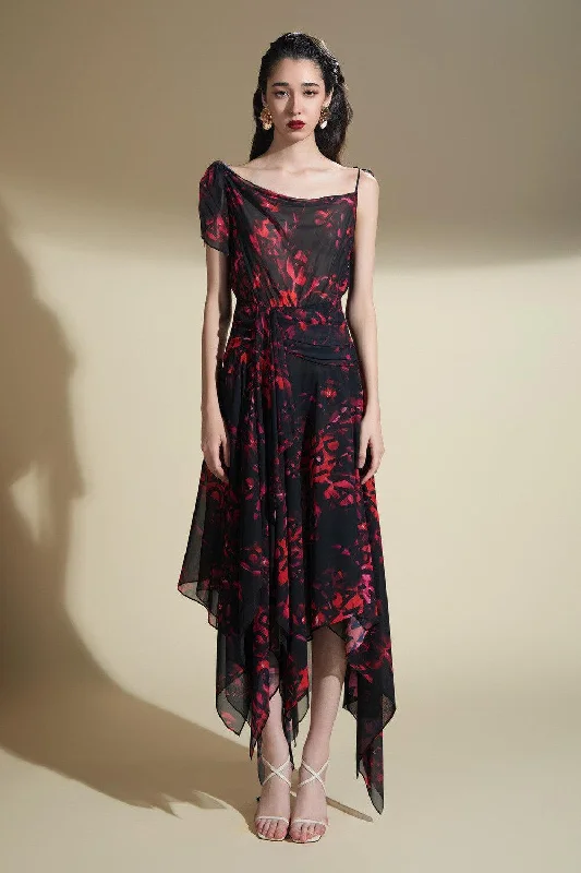 Midi dresses with one - shoulder designs for a modern and asymmetric style Jessica A-line Asymmetric Shoulder Organza Voile Midi Dress Midi dresses with one - shoulder designs for a modern and asymmetric style Jessica A-line Asymmetric Shoulder Organza Voile Midi Dress