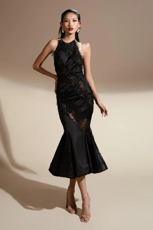 Midi dresses with sheer panels for a touch of allure Julia Mermaid Halter Neck Silk Satin Midi Dress Midi dresses with sheer panels for a touch of allure Julia Mermaid Halter Neck Silk Satin Midi Dress