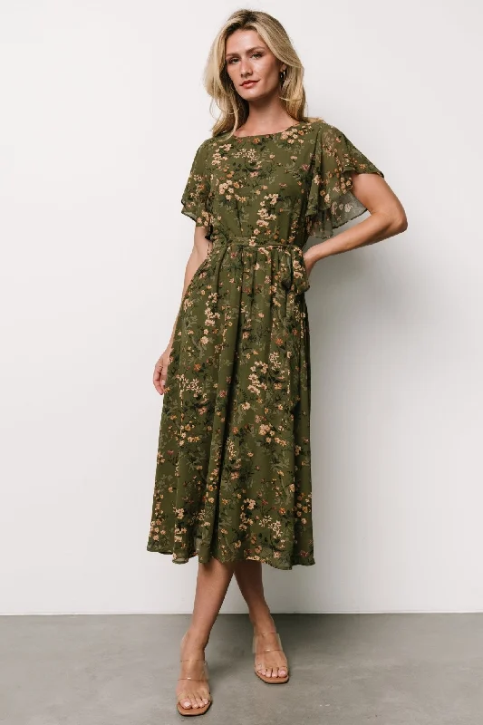 Midi dresses with polka dot prints for a playful summer outfit Laurel Midi Dress | Olive Floral Midi dresses with polka dot prints for a playful summer outfit Laurel Midi Dress | Olive Floral