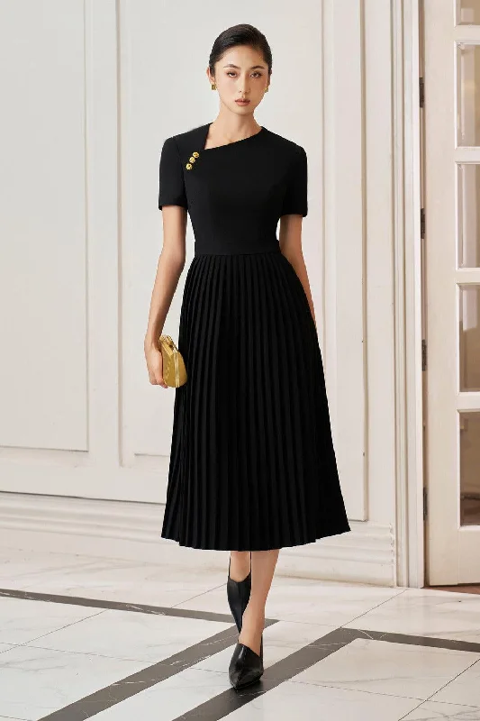 Sleeveless midi dresses with lace details for summer weddings Opal Pleated Asymmetric Neck Gabardine Midi Dress Sleeveless midi dresses with lace details for summer weddings Opal Pleated Asymmetric Neck Gabardine Midi Dress