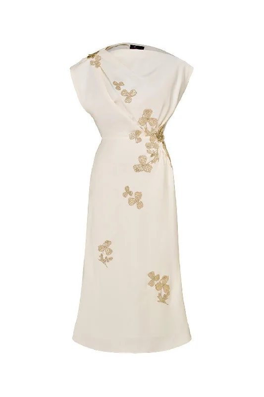 Midi dresses with pom - pom trims for a playful and festive look Posy Sheath Asymmetric Neck Taffeta Midi Dress Midi dresses with pom - pom trims for a playful and festive look Posy Sheath Asymmetric Neck Taffeta Midi Dress