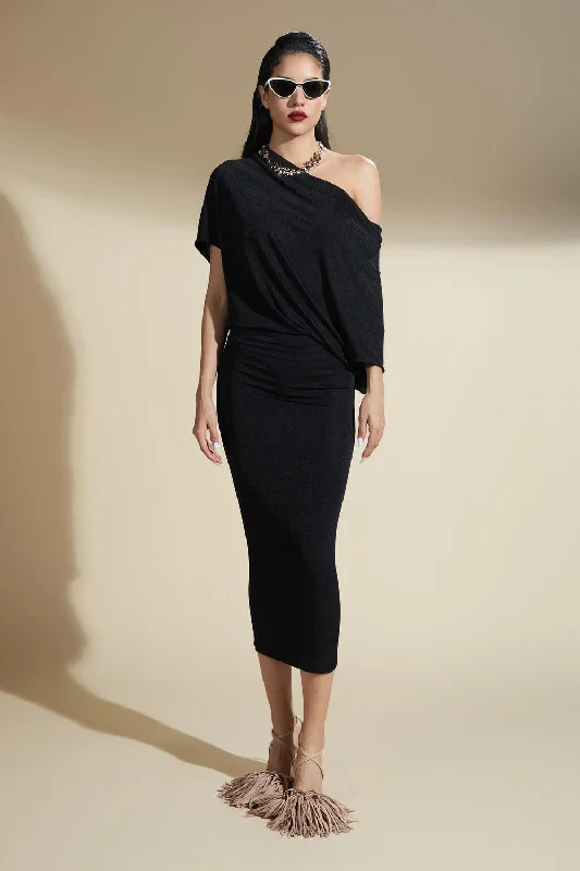 Sheath midi dresses with beaded embellishments for a formal occasion Reina Bodycon Off-Shoulder Polyester Spandex Midi Dress Sheath midi dresses with beaded embellishments for a formal occasion Reina Bodycon Off-Shoulder Polyester Spandex Midi Dress