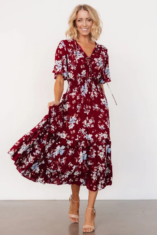 Midi dresses with tiered skirts for a bohemian festival look Spell Boho Midi Dress | Ruby Multi Floral