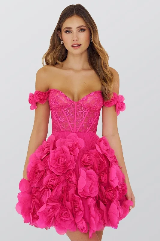 Mini dresses with wrap - around styles Alanna 3D Floral Pink Strapless Mini Dress