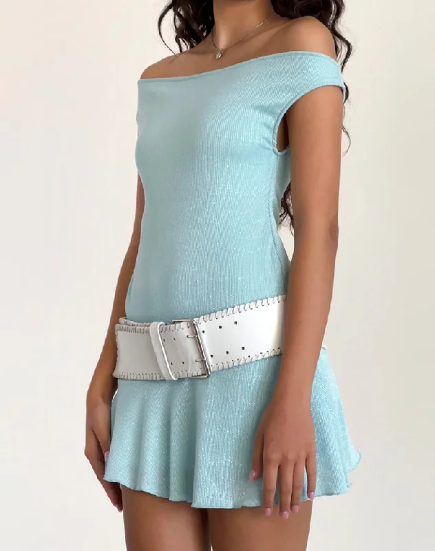 Mini dresses with spaghetti straps for a delicate look Cynthia Mini Dress in Shimmer Rib Light Blue