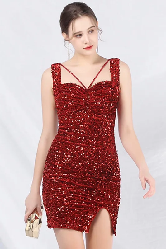 Mini dresses with belted waists for a defined silhouette Divine Dazzle Sequin A-line Mini Dress