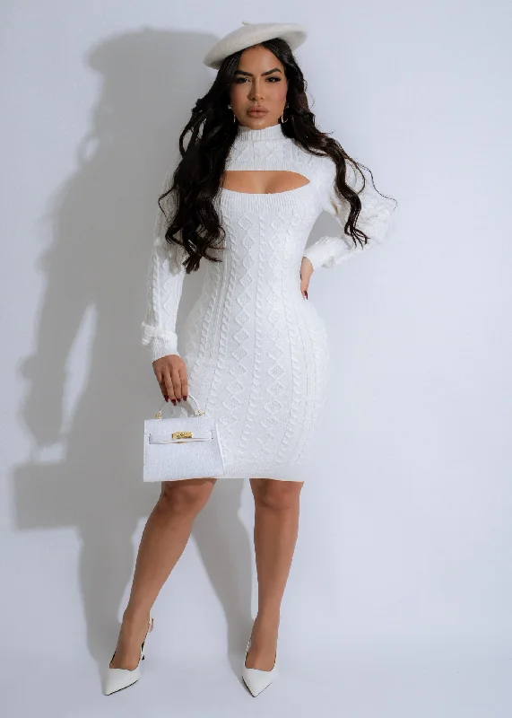 Mini dresses with pom - pom trims for a playful feel Frosted Grace Knit Mini Dress White Mini dresses with pom - pom trims for a playful feel Frosted Grace Knit Mini Dress White