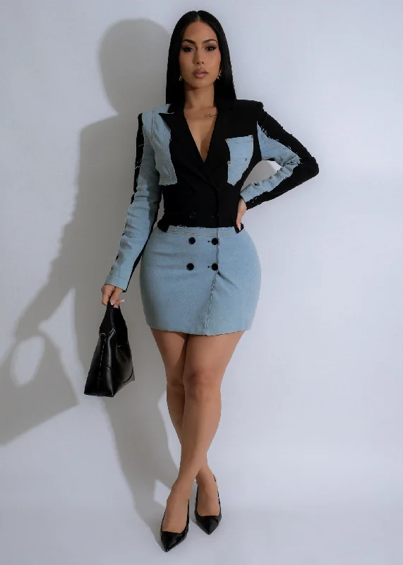 Denim mini dresses with distressed details Fusion Edge Blazer Mini Dress Black