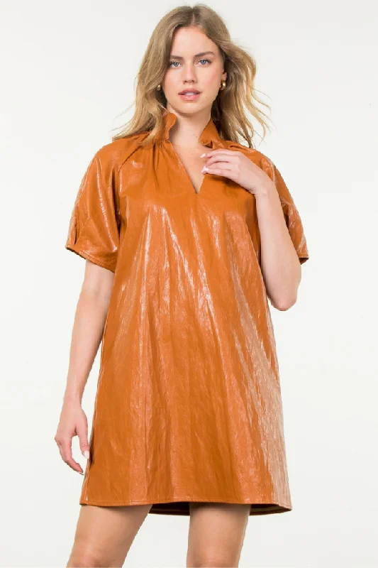 Floral print mini dresses for summer parties Honeycrisp Pleather Mini Dress in Rust