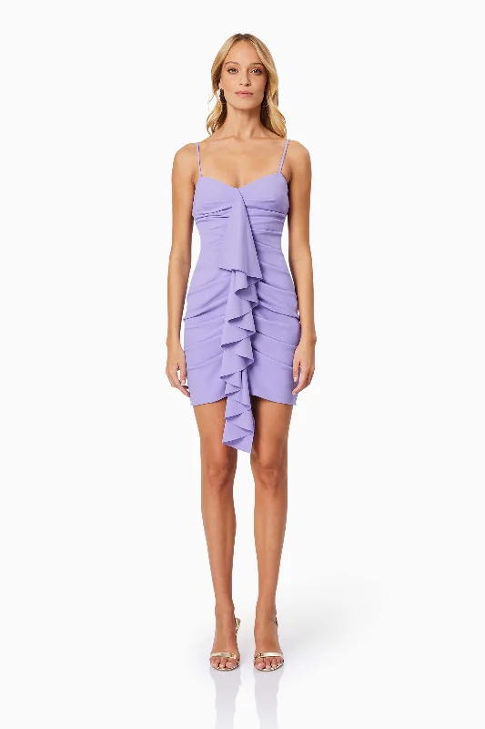 Leather mini dresses for a edgy style Jade V Neck Fitted Party Mini Dress In Purple
