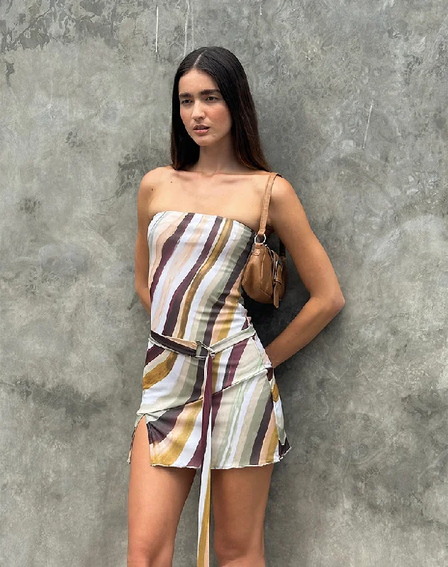 Mini dresses with belted waists for a defined silhouette Kevsra Bandeau Mini Dress in Mesh Wiggle Sunset