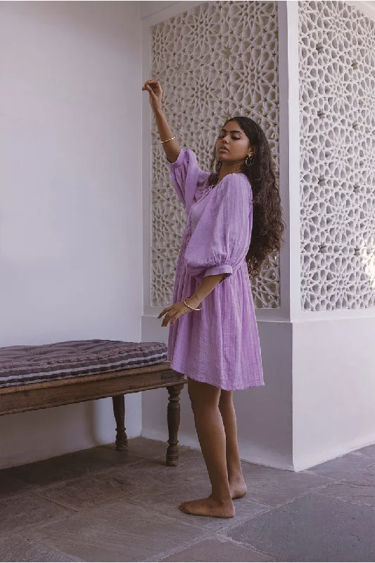 Mini dresses with polka dot patterns Kyra Mini Dress ~ Lilac Gauze