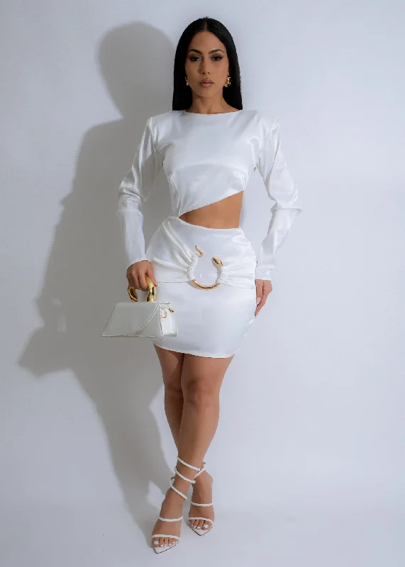 Mini dresses with one - shoulder designs Moonlit Charm Satin Mini Dress White
