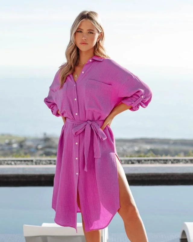 Mini dresses with button - down fronts Office Chic Button Down Shirt Dress - Magenta Mini dresses with button - down fronts Office Chic Button Down Shirt Dress - Magenta
