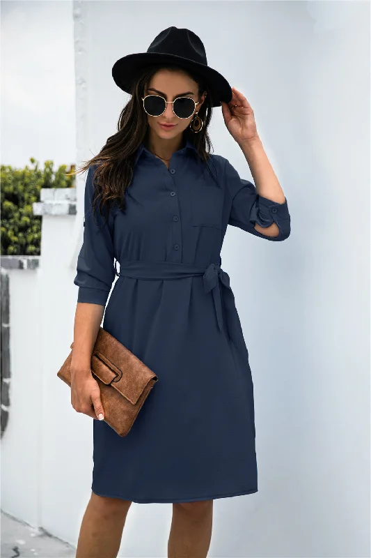 Mini dresses with criss - cross backs for a flirty look Office Chic Button Down Shirt Dress - Navy Mini dresses with criss - cross backs for a flirty look Office Chic Button Down Shirt Dress - Navy