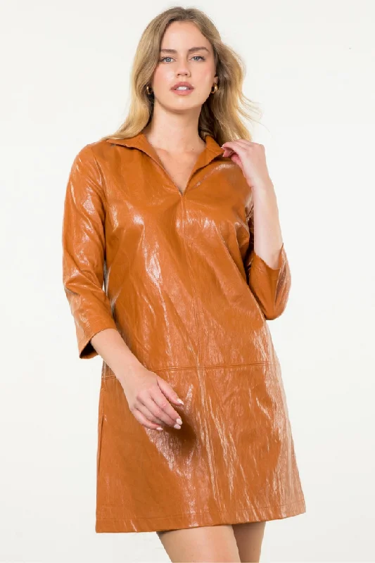 Mini dresses with ruched bodices for a feminine touch Pumpkin Season Pleather Mini Dress