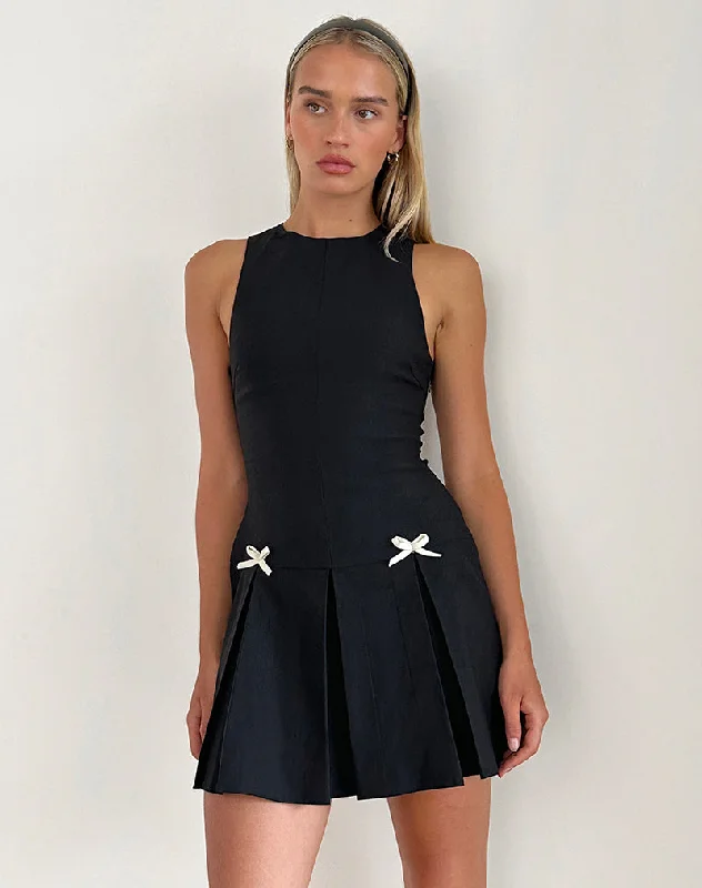 Printed mini dresses for a casual day out Radeta Mini Dress in Black with Ivory Bows Printed mini dresses for a casual day out Radeta Mini Dress in Black with Ivory Bows