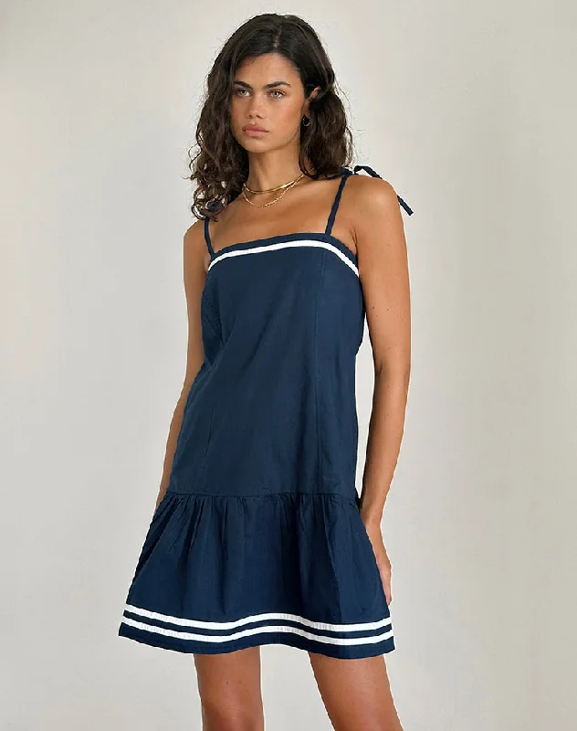 Strapless mini dresses for a beach vacation Rodha Cami Mini Dress in Poplin Navy