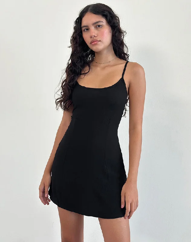 Mini dresses with embroidered details for a unique touch Samiya Mini Dress in Crinkle Black Mini dresses with embroidered details for a unique touch Samiya Mini Dress in Crinkle Black