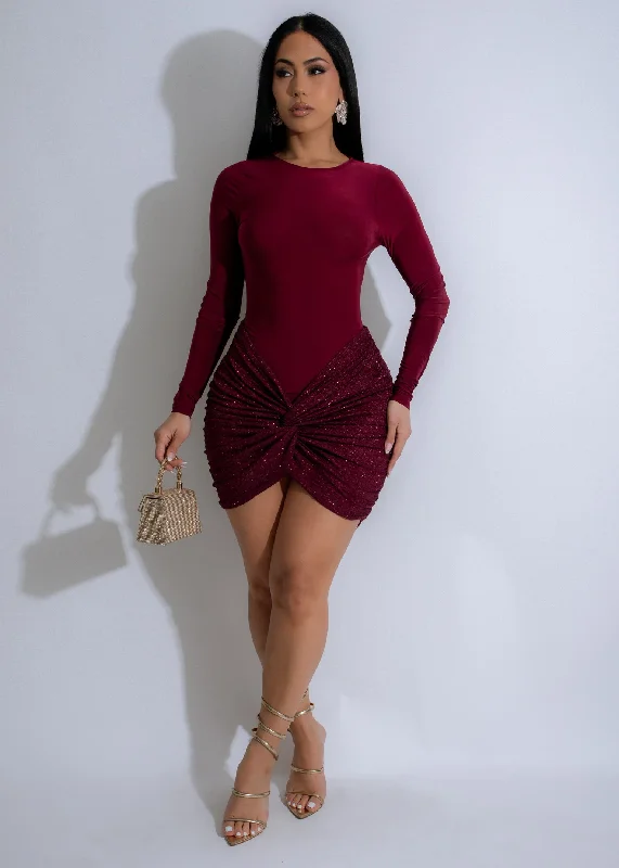 Satin mini dresses for a luxurious feel Twilight Twist Ruched Shiny Mini Dress Red