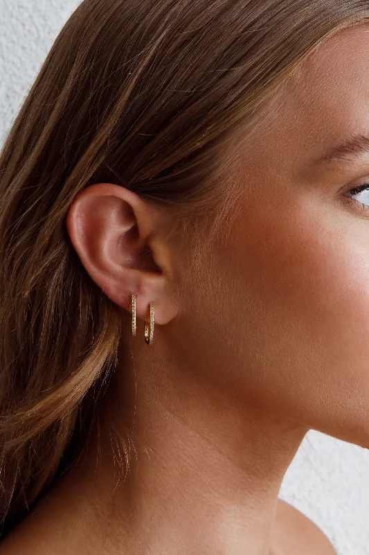Ribbed - texture wedding guest dresses in neutral colors Ark Diamante Hoop Earrings Gold