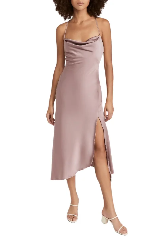 Bow - backed wedding guest dresses in silk for a luxurious feel Dark Nude Gaia Crisscross Back Midi Dress
