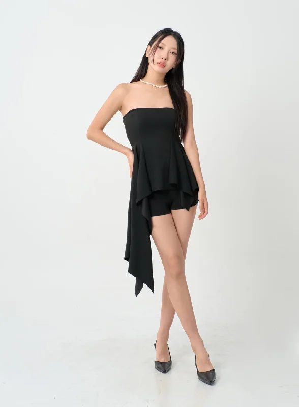 Sleeveless satin holiday dresses in bold colors for a summer holiday event Asymmetrical Hem Tube Top and Shorts Set IG31 Sleeveless satin holiday dresses in bold colors for a summer holiday event Asymmetrical Hem Tube Top and Shorts Set IG31