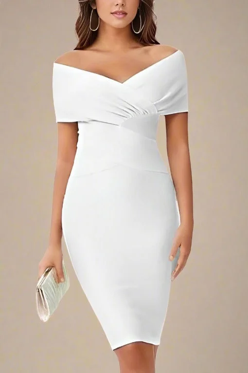 Long - sleeved lace holiday dresses for a romantic Christmas dinner Bea Bandage Dress - Pearl White Long - sleeved lace holiday dresses for a romantic Christmas dinner Bea Bandage Dress - Pearl White