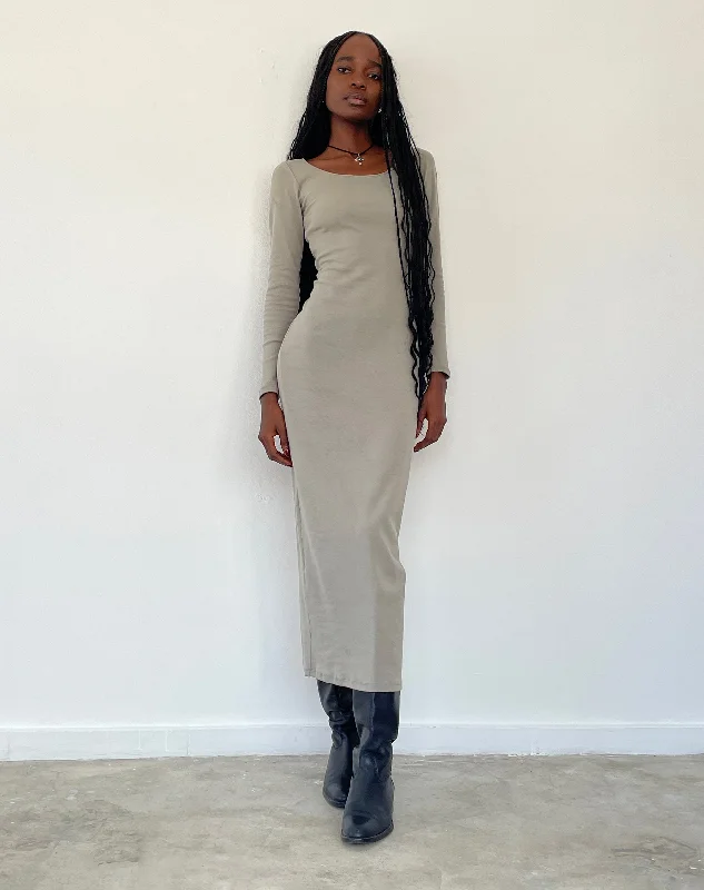 Bodycon dress with a belted waist for a defined figure Belila Long Sleeve Maxi Dress in Sage Grey Bodycon dress with a belted waist for a defined figure Belila Long Sleeve Maxi Dress in Sage Grey